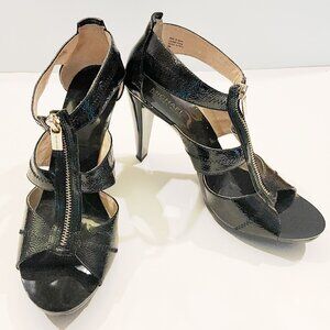 Michael Kors Berkley T-Strap Black Patent Leather 3 1/2" Heels - Size 10